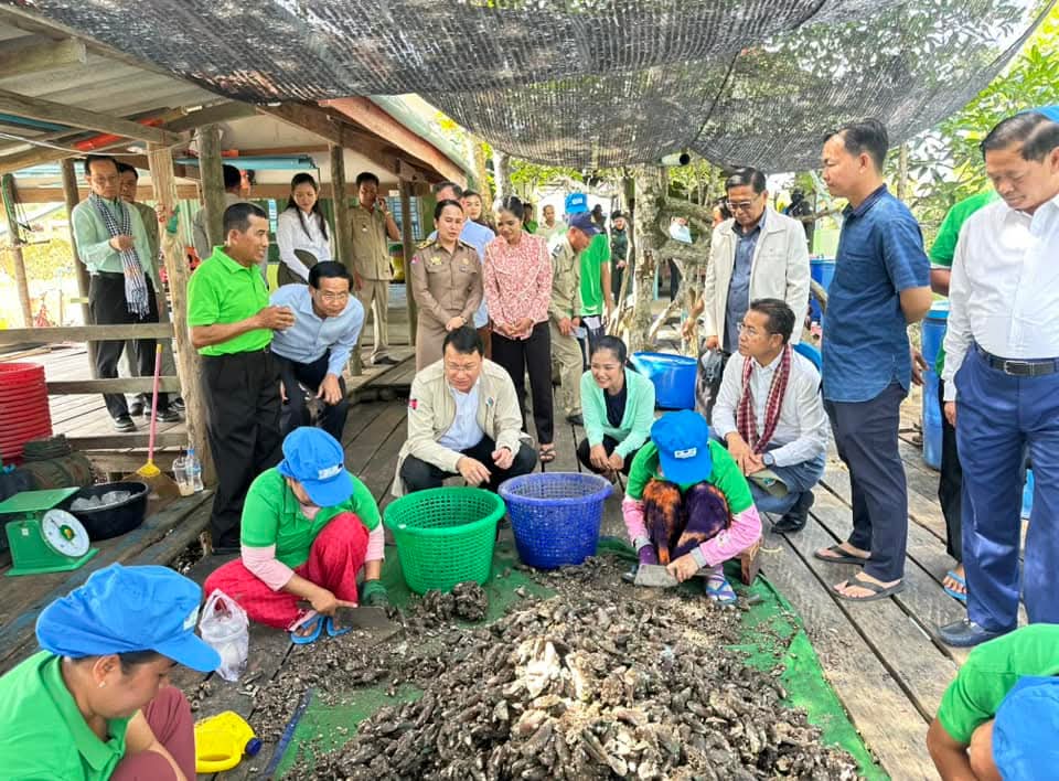 លោកជំទាវ មិថុនា ភូថង អភិបាល នៃគណៈអភិបាលខេត្តកោញកុង បានអញ្ជើញអមដំណើរឯកឧត្តម ឌិត ទីណា រដ្ឋមន្ត្រីក្រសួងកសិកម្ម រុក្ខាប្រមាញ់ និងនេសាទ ចុះពិនិត្យទីតាំងសិប្បកម្មកែច្នៃ សាច់ត្រី គ្រំចំពុះទា បង្គាក្រៀម និងកាពិ(គី) ដែលមានទីតាំងស្ថិតនៅឃុំពាមក្រសោប ស្រុកមណ្ឌលសីមា ខេត្តកោះកុង